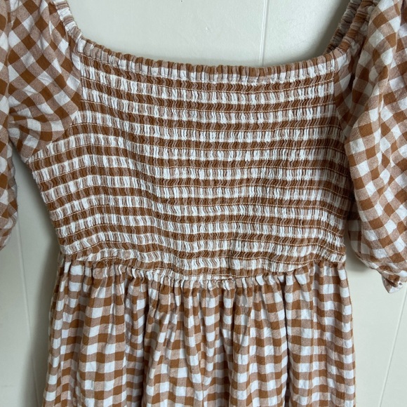 Brown Gingham Smocked Spring Dress - Picture 3 of 4